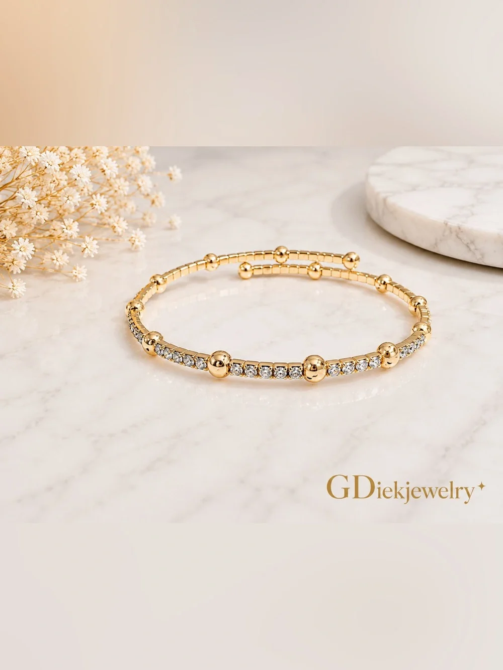 Goldfilled  Crystal Beaded Bangle Bracelet